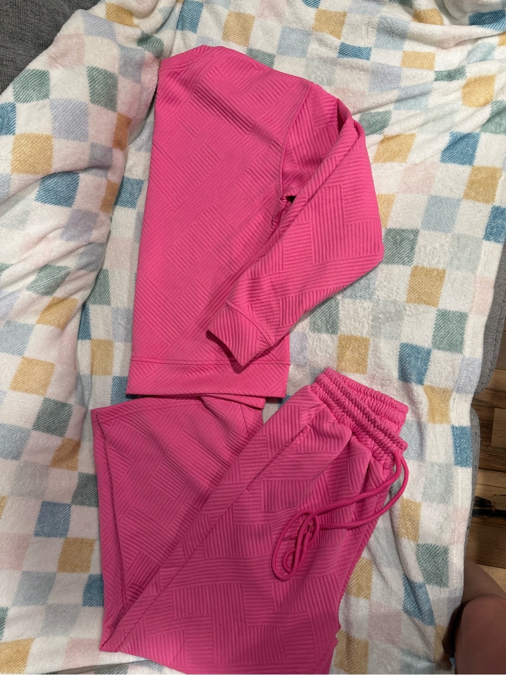 Hot Pink Textured Two-Piece Lounge Set